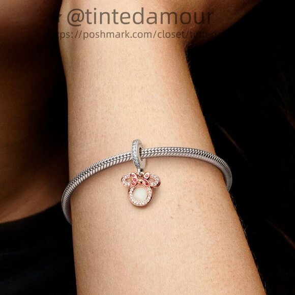 Pandora Disney Minnie Mouse Silhouette "Mom" Double Dangle Charm|Two-tone - Picture 2 of 2